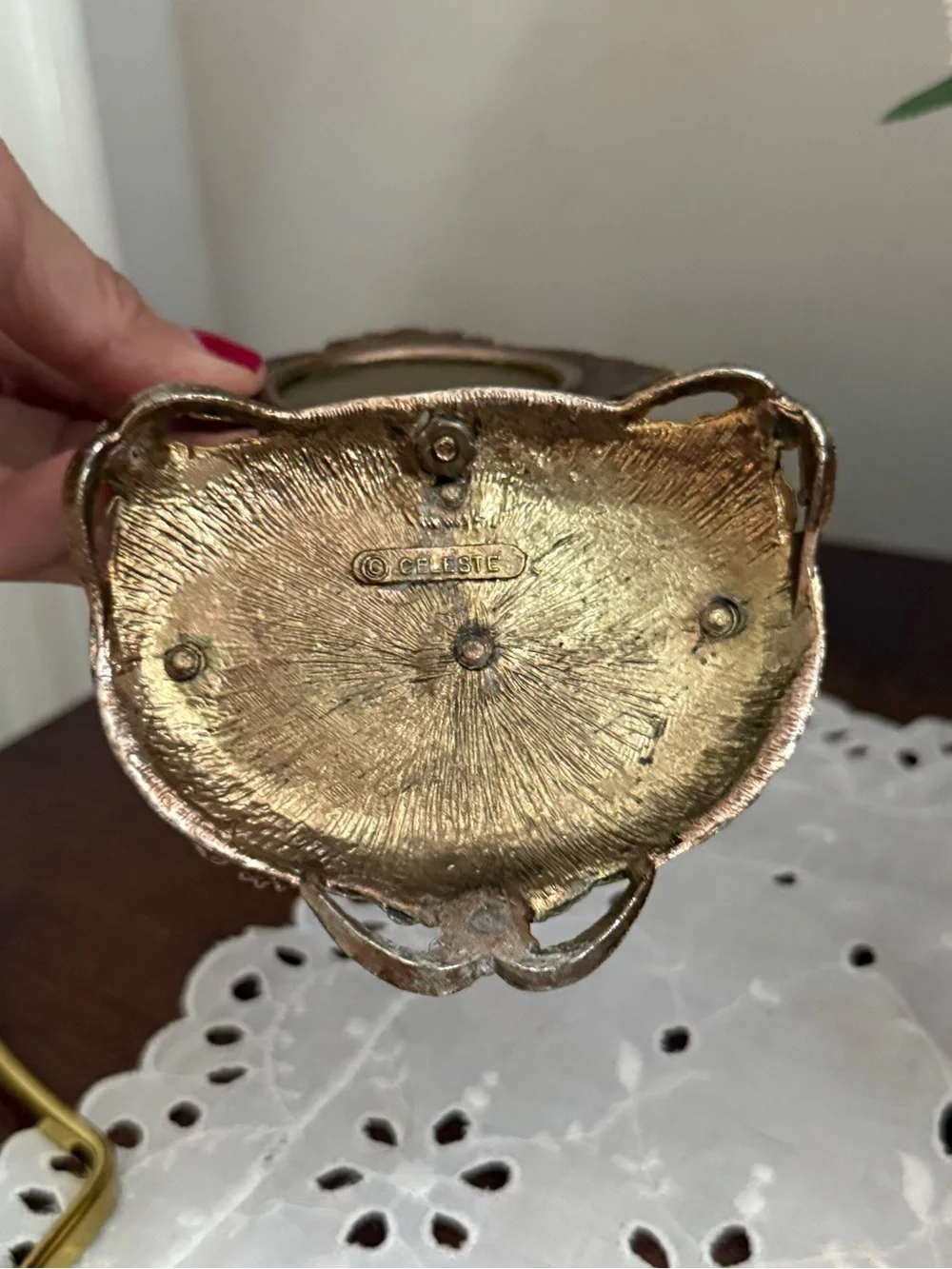 Vintage Celeste Hollywood Regency lipstick holder with mirror.